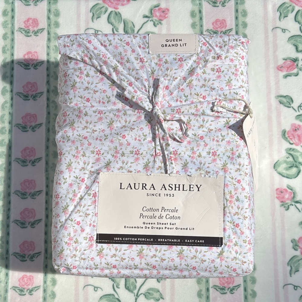 Laura Ashley 100% Cotton Percale Floral Sheet Set